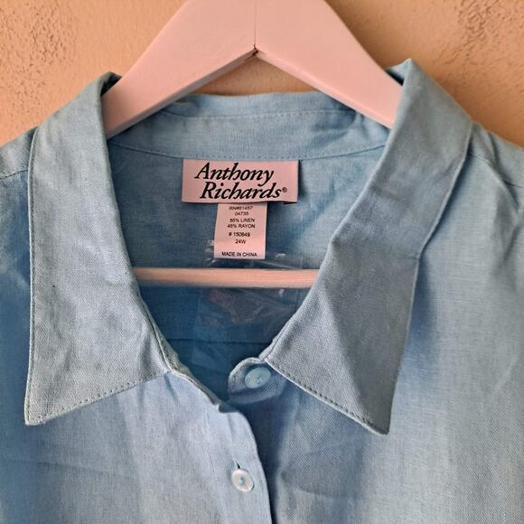 Anthony Richards Blue Button Up Long Sleeve Linen Blend Shirt Size 24W NWOT - Picture 7 of 11